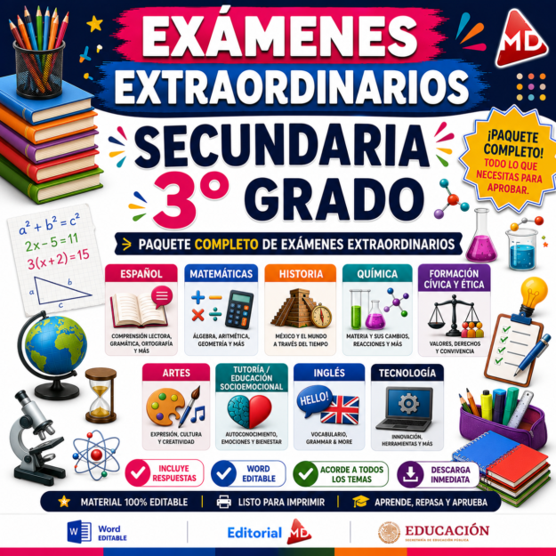 Exámenes Extraordinarios Secundaria 3° Grado NEM (TODAS LAS ASIGNATURAS) | Word Editable 1 Exámenes Extraordinarios Secundaria 3° Grado NEM (TODAS LAS ASIGNATURAS) | Word Editable