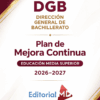 Portada con detalles en granate y oro que muestran el texto: "DGB Dirección General de Bachillerato. Plan de Mejora Continua. Educación Media Superior. 2026-2027. Editorial MD".