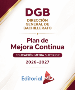Portada con detalles en granate y oro que muestran el texto: "DGB Dirección General de Bachillerato. Plan de Mejora Continua. Educación Media Superior. 2026-2027. Editorial MD".