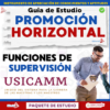 Portada de una guía de estudio titulada "Promoción Horizontal. Funciones de Supervisión USICAMM", con personas trabajando y discutiendo al fondo. Se ven los logotipos de la Editorial MD y de la Secretaría de Educación de México.