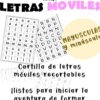 Cartilla con letras recortables en mayúsculas y minúsculas para formar palabras, con el título "Letras Móviles" en grande y un texto que invita a recortar y usar las letras.