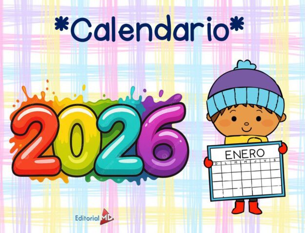 Calendario 2026 para trabajar con los alumnos 1 Un personaje de dibujos animados con un calendario en la mano.