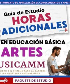 Un hombre pinta sobre un lienzo en la esquina inferior derecha. El texto promueve una guía de estudio de horas adicionales en educación artística para el programa mexicano USICAMM, con un diseño colorido y logotipos educativos.