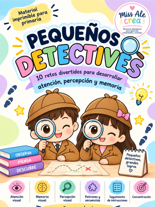Pequeños Detectives: actividades imprimibles de atención, percepción y memoria para primaria 1 Pequeños Detectives: actividades imprimibles de atención, percepción y memoria para primaria
