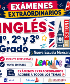 Examen Extraordinario Inglés Secundaria 1°, 2° y 3° Grado NEM | Word Editable