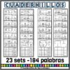 Palabras Bisílabas Sopa de Letras 9 Imagen de una cuadrícula que muestra varias hojas de trabajo para aprender palabras en español, cada una con ilustraciones y juegos de palabras. El texto en la parte inferior dice