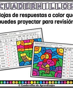Dos coloridas hojas de respuestas con números romanos y cifras, cada una con una actividad de colorear por números. El texto de arriba dice: 