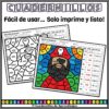 Números Romanos Colorea por Código Matemáticas Primaria 9 Se muestran superpuestas dos coloridas hojas de trabajo imprimibles para practicar los números romanos. El texto de arriba dice: