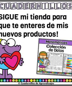 Personaje de dibujos animados que sostiene un corazón junto a una hoja de matemáticas. El texto en español dice: 