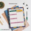Agenda docente director técnico 2025-2026 emoji 14 Encima de dos cuadernos de espiral, un bolígrafo, un lápiz, clips de carpeta y una pequeña planta sobre una superficie blanca, hay un bloc de notas de colores titulado