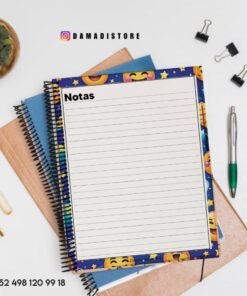 Un bloc de notas con un borde azul de emoji titulado 