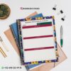 Agenda docente director técnico 2025-2026 emoji 13 Un formulario de reunión escolar en un portapapeles con bordes de temática emoji, colocado encima de cuadernos de espiral, con bolígrafos, una planta, clips de carpeta e información de contacto a la vista en un escritorio blanco.