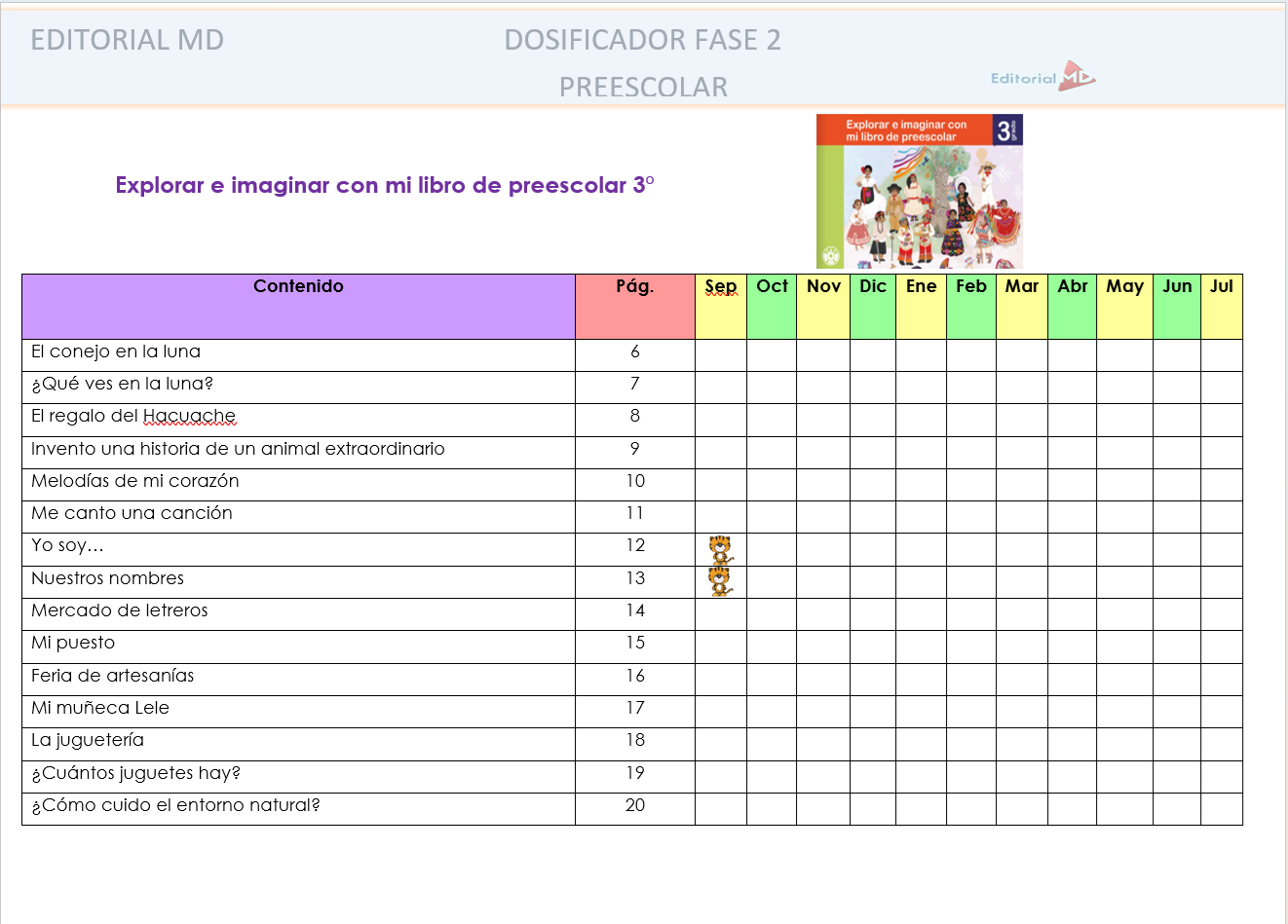 Planeación Anual de Preescolar 2026-2027 NEM (Los Tres Grados) 22 dosificacion libro explorar e imaginar con mi libro de preescolar