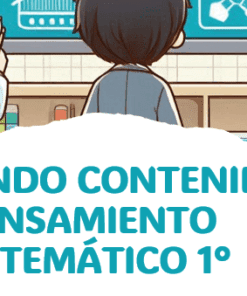 Tres niños de pie en un aula, mirando pensativos a una pizarra. El texto dice: "Repasando Contenidos. Pensamiento Matemático 1°" con una etiqueta azul que dice "Nuevo.
