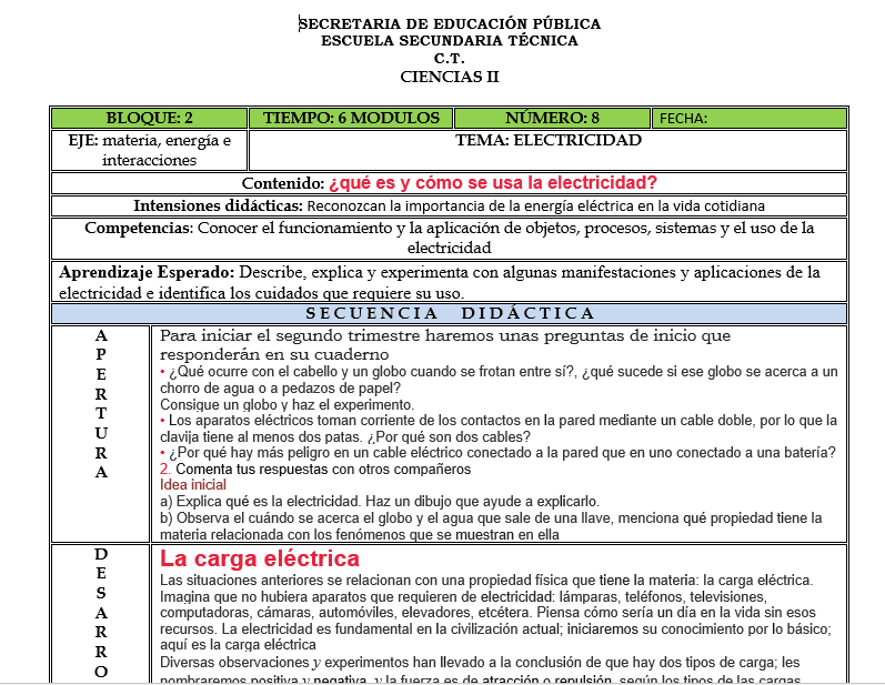 Ejemplo Planeación Ciencias Fisica Secundaria (Trimestre 2)