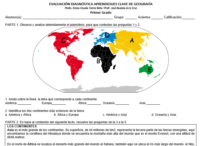 ejemplo de evaluacion diagnostica de geografia secundaria