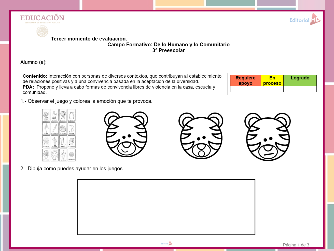 Evaluación Tercer Momento Preescolar 2026 (1° 2° y 3° Grado) 3 Evaluación Tercer Momento Preescolar 2026 (1° 2° y 3° Grado) - Image 3
