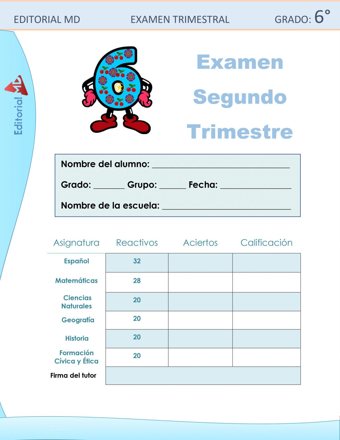 Examen Trimestral Sexto Grado de Primaria 20232024