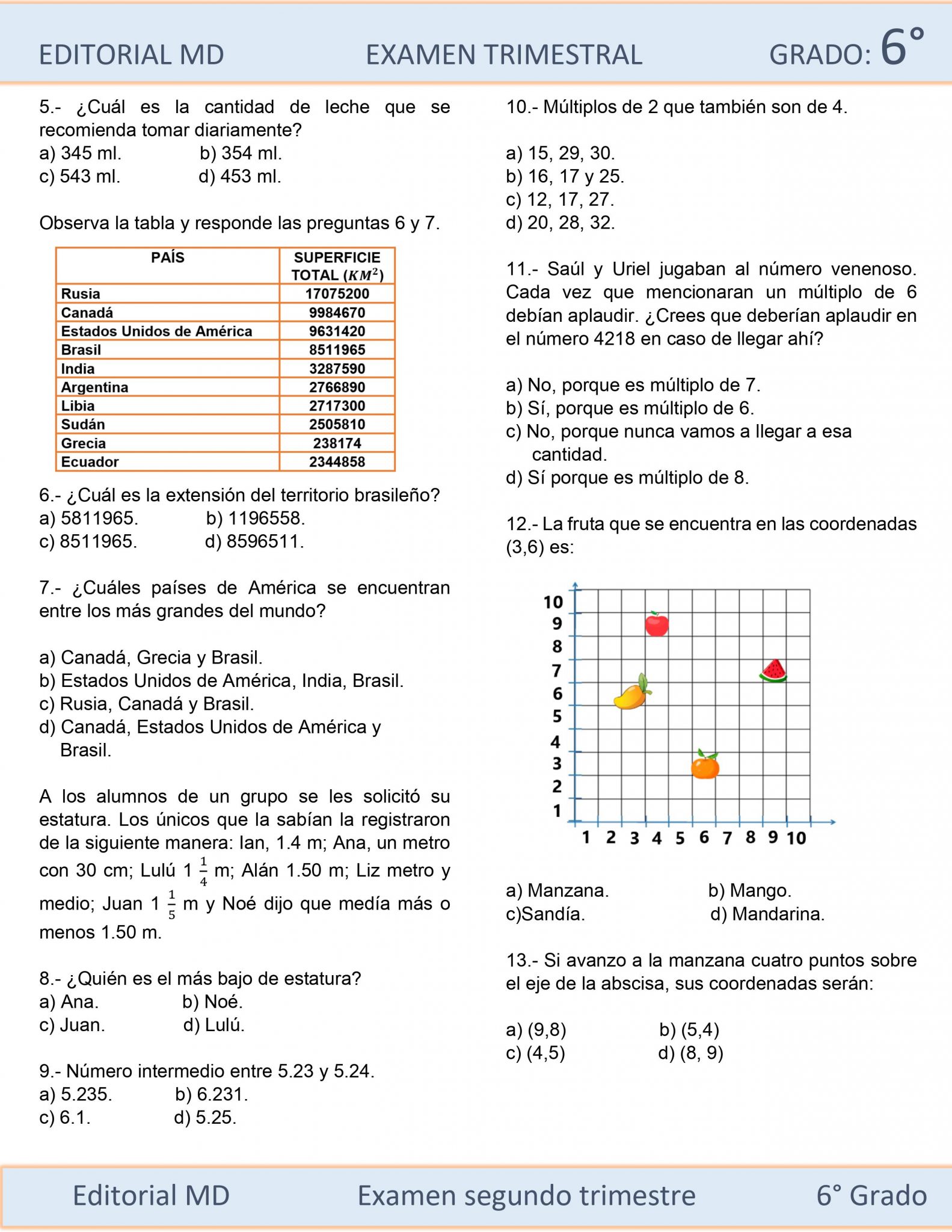 ejemplo examen sexto grado de primaria 3