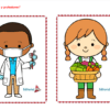 Planeación para Marzo Preescolar 11 Ilustración que muestra dos personajes que representan diferentes profesiones. A la izquierda, un dentista de piel oscura viste una bata blanca, mascarilla y guantes, sosteniendo instrumentos dentales. A la derecha, un granjero de piel clara tiene el pelo rojo recogido en coletas y sostiene una canasta de verduras, ideal para las actividades de Planeación para Marzo Preescolar 2024 (Por Proyectos NEM).