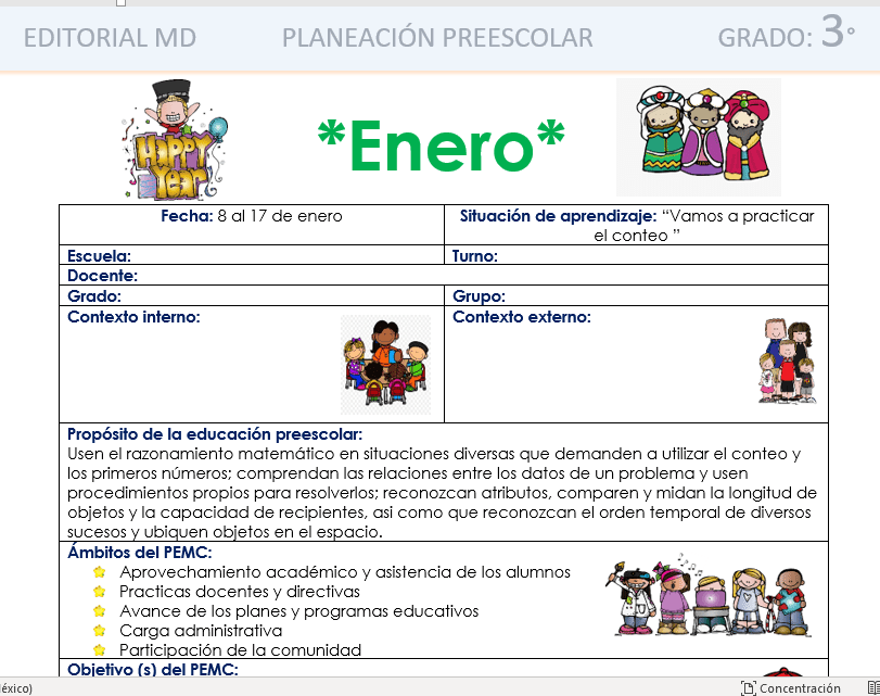 ejemplo planeacion de enero preescolar