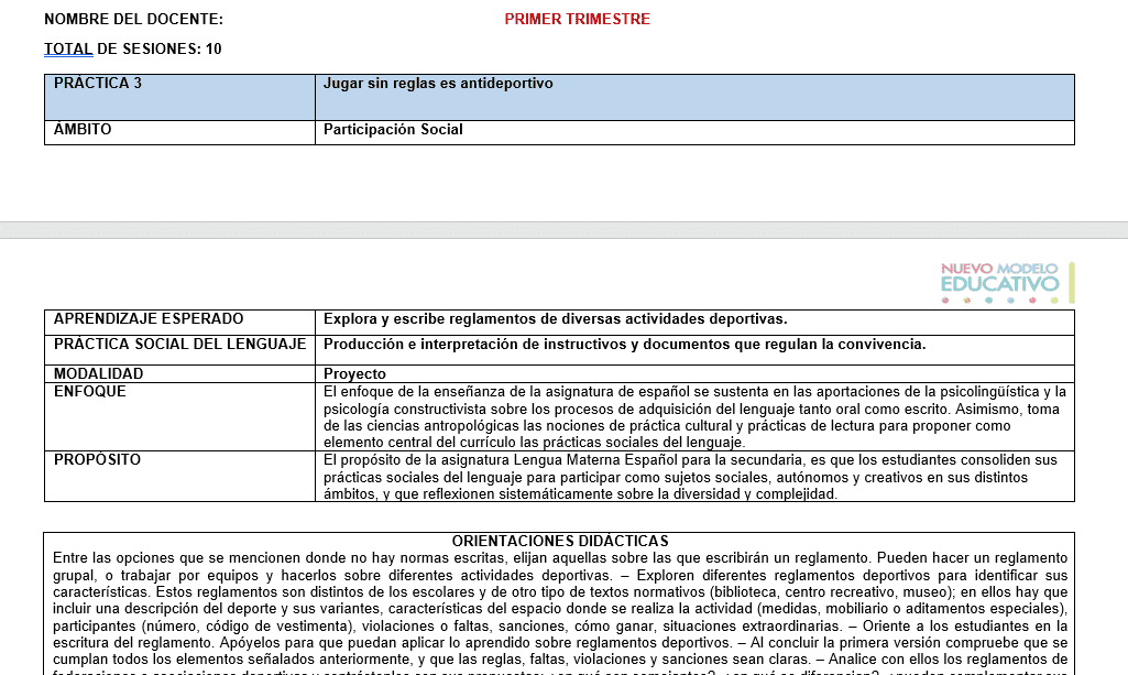 ejemplo planeacion español 2 grado de secundaria