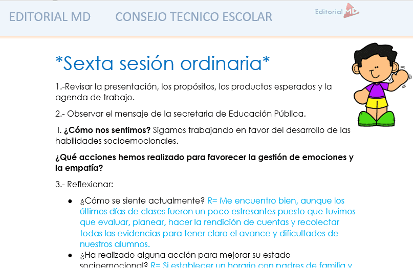 ejemplo productos contestados de la sexta sesion