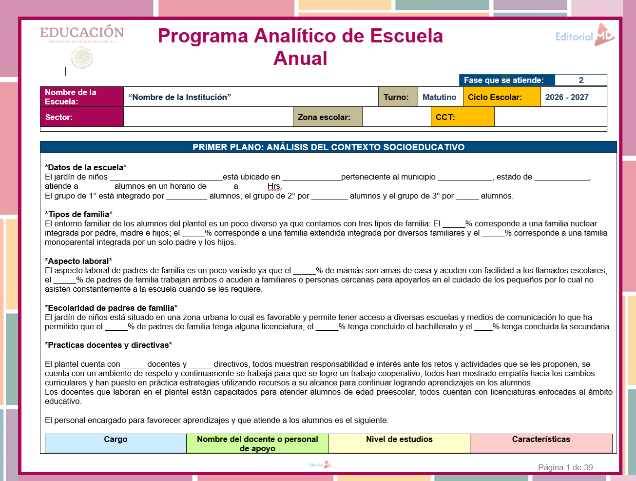 Programa Analítico de Preescolar 2026-2027 | NEM 5 ejemplo programa analitico de escuela