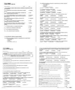 Imágenes de dos páginas que contienen preguntas y respuestas de opción múltiple sobre Exámenes de Química Secundaria (Trimestrales), con secciones etiquetadas y listas detalladas numeradas, principalmente en texto en español, relacionadas con contenidos educativos.