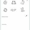 EVALUACIÓN DIAGNÓSTICA PARA PRIMER GRADO, CONOCIMIENTOS Y HABILIDADES 24 La ficha EVALUACIÓN DIAGNÓSTICA PARA PRIMER GRADO, CONOCIMIENTOS Y HABILIDADES incluye dibujos en blanco y negro de varios animales para evaluar la escritura de nombres, el dictado de frases y las destrezas de escritura libre.