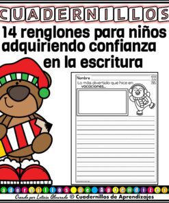 Portada ilustrada de un cuaderno de escritura infantil en español titulado 