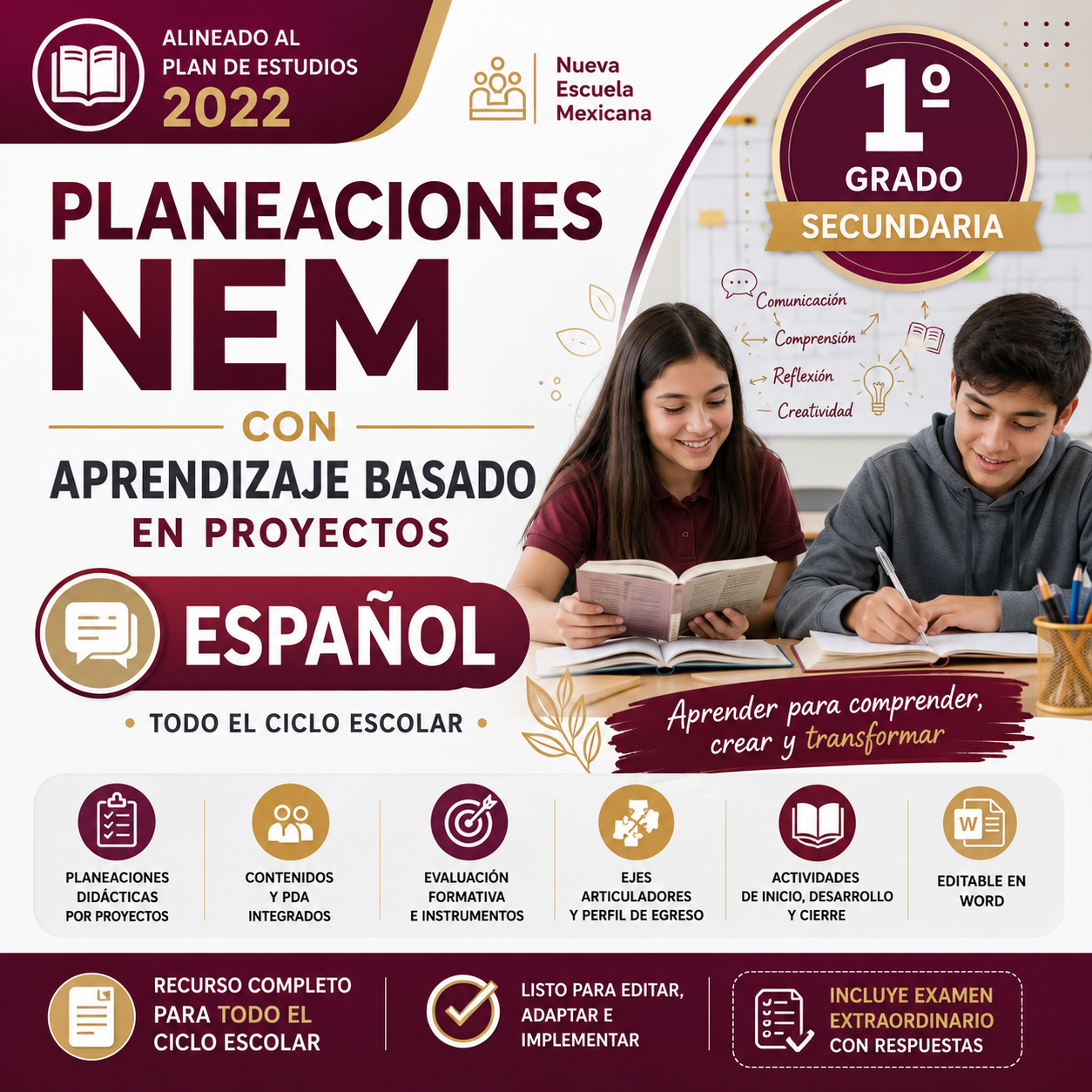 Planeaciones NEM con Aprendizaje Basado en Proyectos para Español Primer Grado de Secundaria 2026-2027 | Word Editable 1 Planeaciones NEM con Aprendizaje Basado en Proyectos para Español Primer Grado de Secundaria 2026-2027 | Word Editable