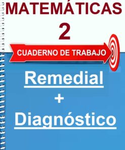 Portada del cuaderno de ejercicios Cuadernillo Remedial Matemáticas 2° Grado + Diagnóstico + Dosificación Anual titulado "Remedial + Diagnóstico". Presenta una cubierta azul con texto rojo y blanco, incluido un símbolo de objetivo en la parte superior derecha.