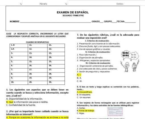 Exámenes 2do trimestre 1er Grado de Secundaria