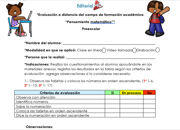 evaluacion a distancia preescolar