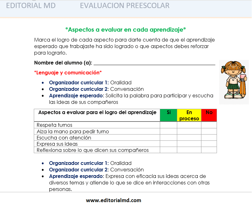 evaluacion de los aprendizajes esperados en preescolar