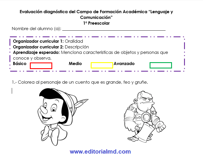 Evaluación Diagnóstica de 1° de preescolar