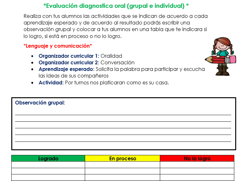 evaluacion diagnostica preescolar oral