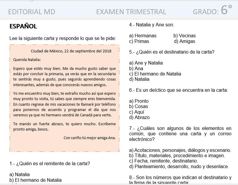 evaluacion final de primaria