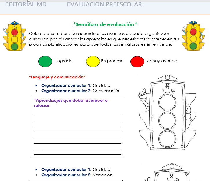 evaluacion intermedia de preescolar - semáforo de evaluacion