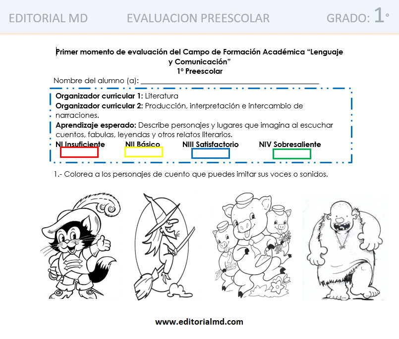 evaluacion primer momento 1 grado de preescolar