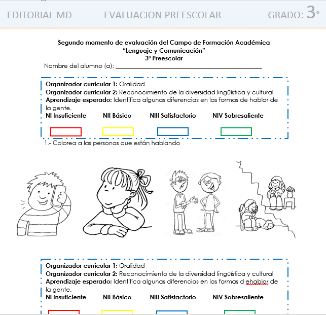 examen evaluacion intermedia de preescolar