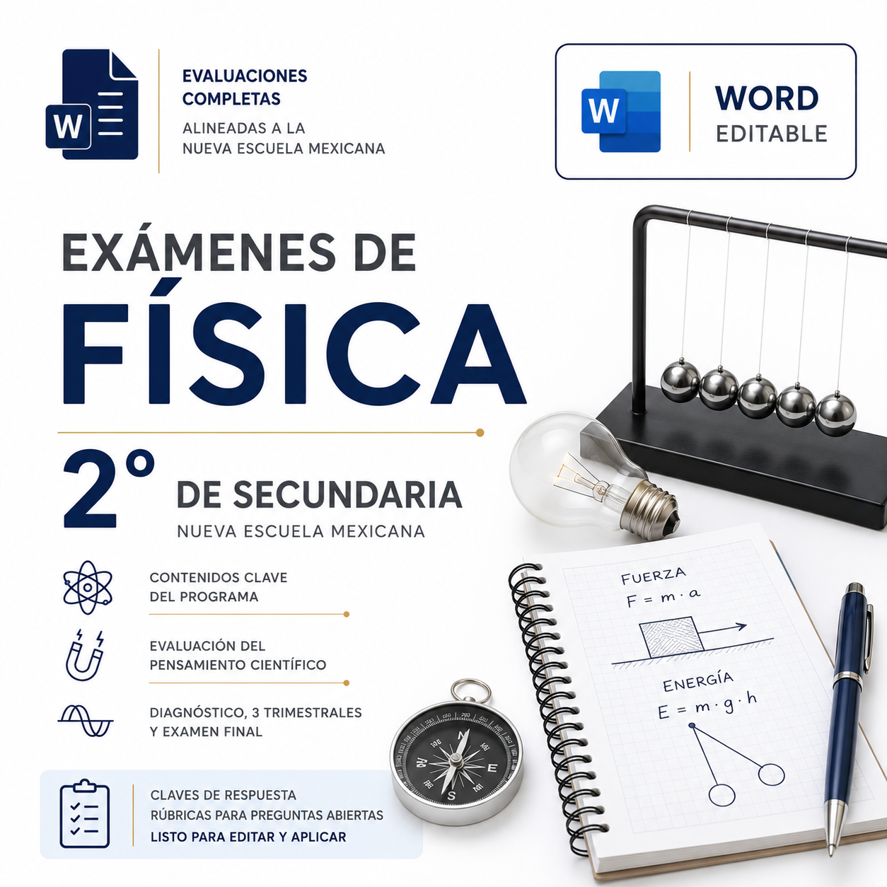 Exámenes de Física 2° de Secundaria NEM 2026-2027 Word Editable | Diagnóstico, Trimestrales y Final 1 Exámenes de Física 2° de Secundaria NEM 2026-2027 Word Editable | Diagnóstico, Trimestrales y Final