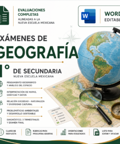 Exámenes de Geografía 1° de Secundaria NEM 2026-2027 Word Editable | Diagnóstico, Trimestrales y Final