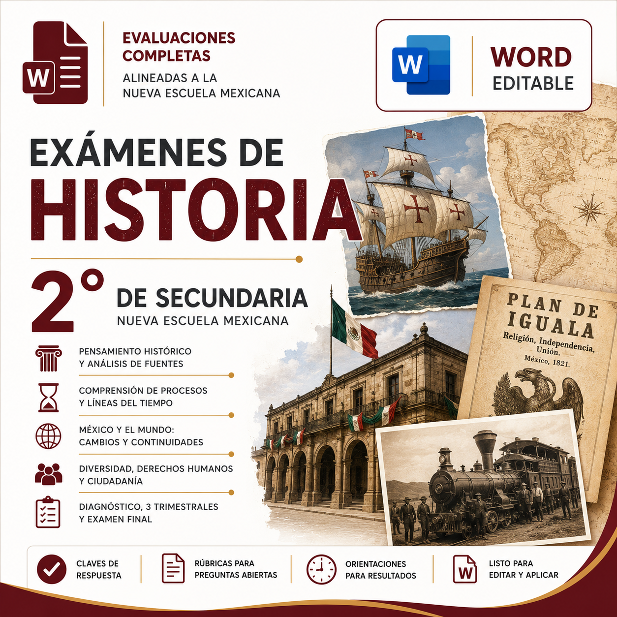 Exámenes de Historia 2° de Secundaria NEM 2026-2027 Word Editable | Diagnóstico, Trimestrales y Final 1 Exámenes de Historia 2° de Secundaria NEM 2026-2027 Word Editable | Diagnóstico, Trimestrales y Final