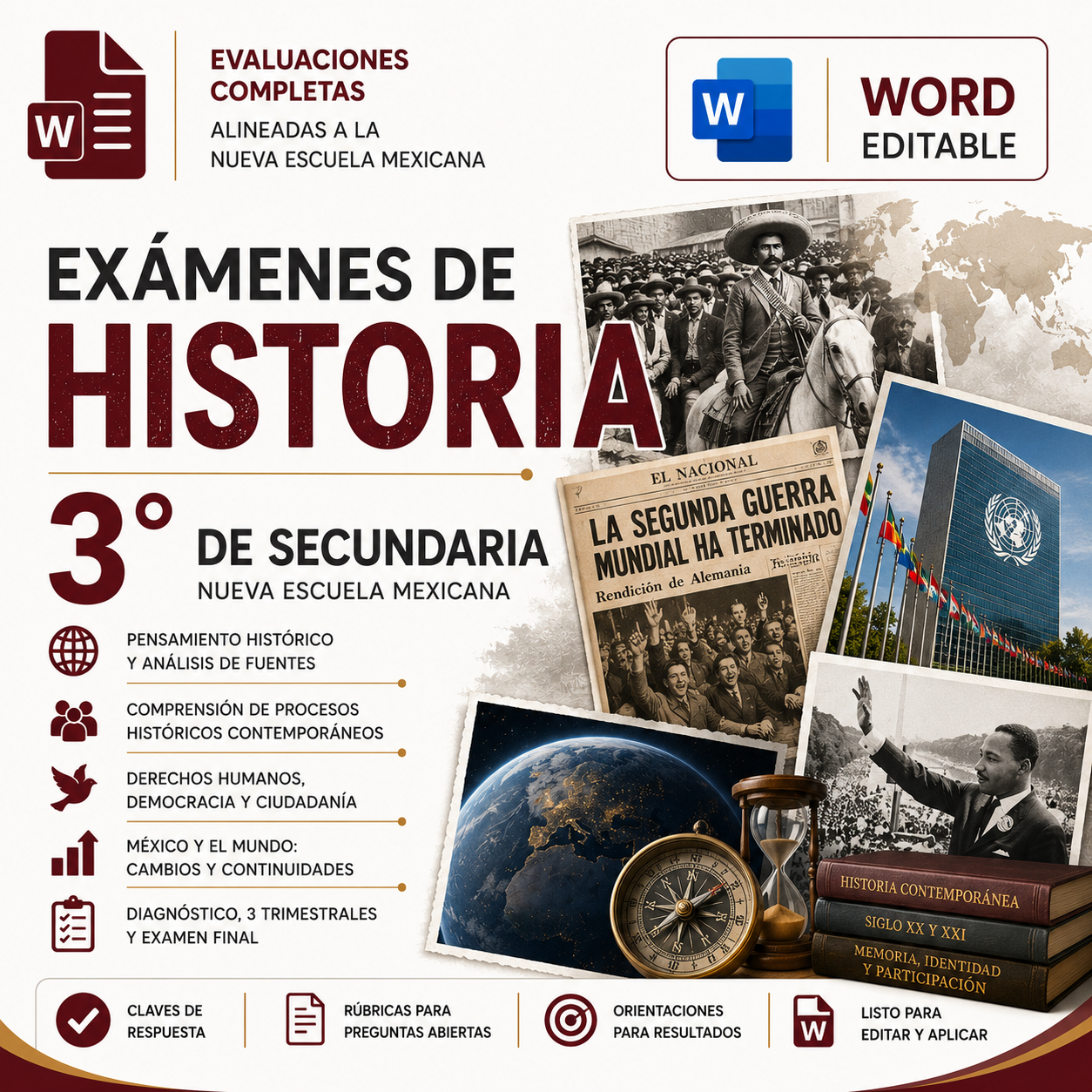 Exámenes de Historia 3° de Secundaria NEM 2026-2027 Word Editable | Diagnóstico, Trimestrales y Final 1 Exámenes de Historia 3° de Secundaria NEM 2026-2027 Word Editable | Diagnóstico, Trimestrales y Final