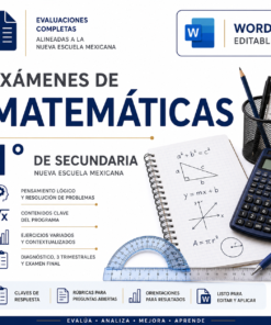 Exámenes de Matemáticas 1° de Secundaria NEM 2026-2027 Word Editable | Diagnóstico, Trimestrales y Final
