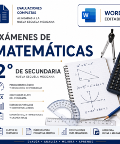 Exámenes de Matemáticas 2° de Secundaria NEM 2026-2027 Word Editable | Diagnóstico, Trimestrales y Final