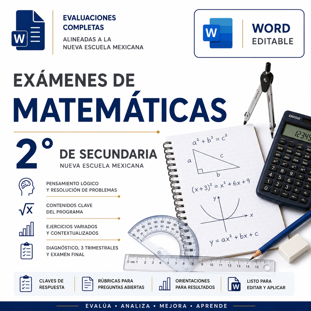 Exámenes de Matemáticas 2° de Secundaria NEM 2026-2027 Word Editable | Diagnóstico, Trimestrales y Final 1 Exámenes de Matemáticas 2° de Secundaria NEM 2026-2027 Word Editable | Diagnóstico, Trimestrales y Final