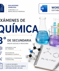 Exámenes de Química 3° de Secundaria NEM 2026-2027 Word Editable | Diagnóstico, Trimestrales y Final